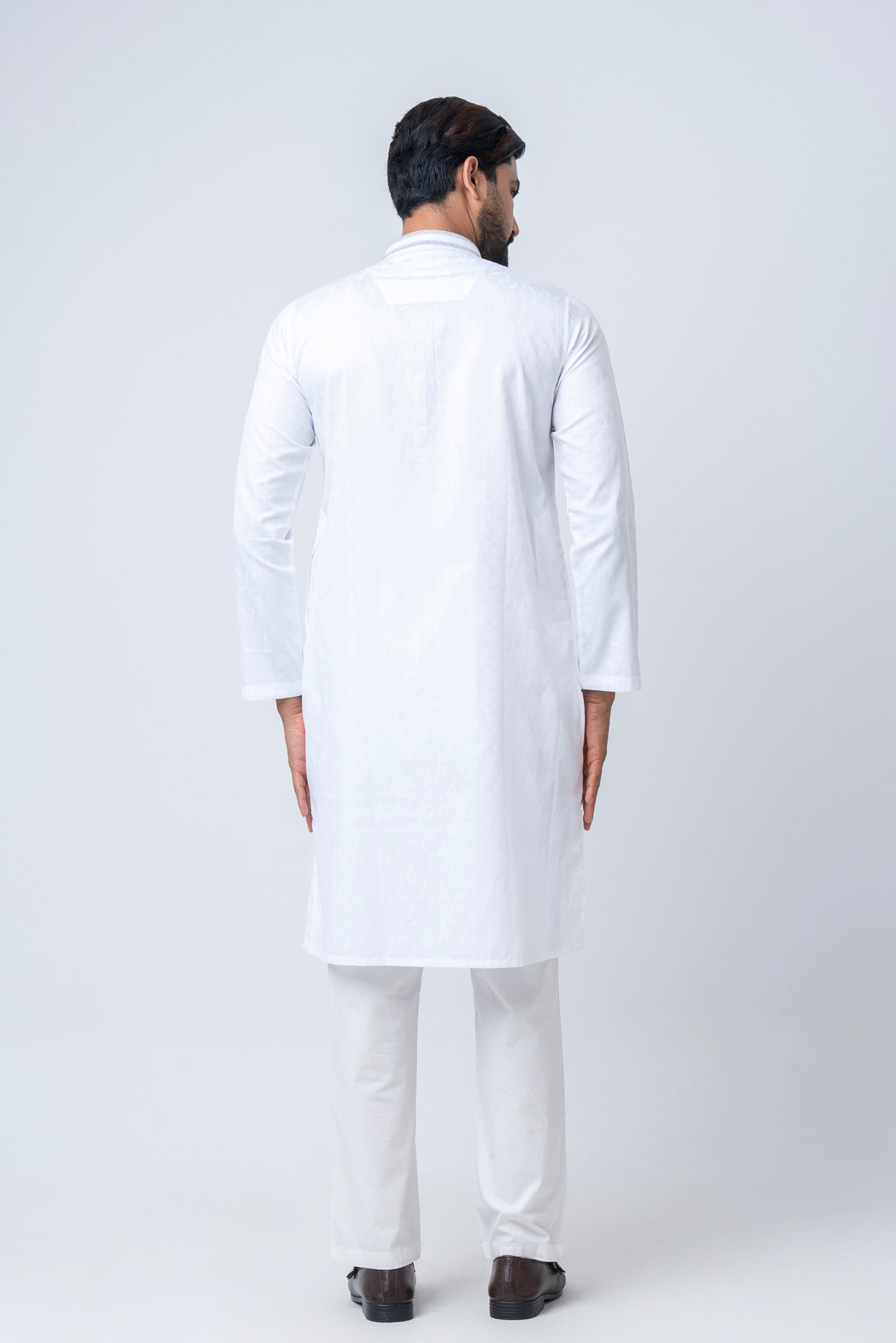 Premium Embroidered Jacquard Panjabi - White