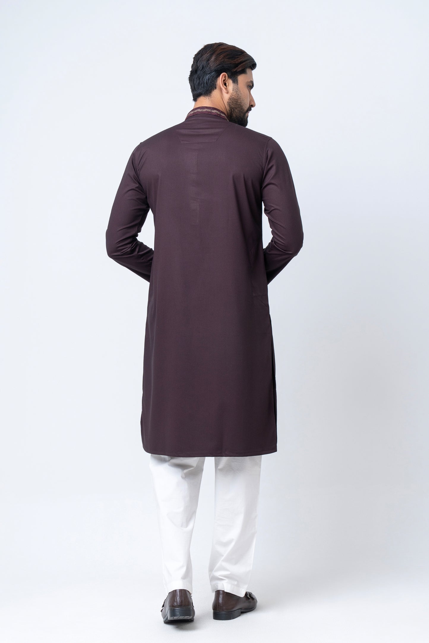 Premium Embroidered Dobby Cotton Panjabi - Chocolate