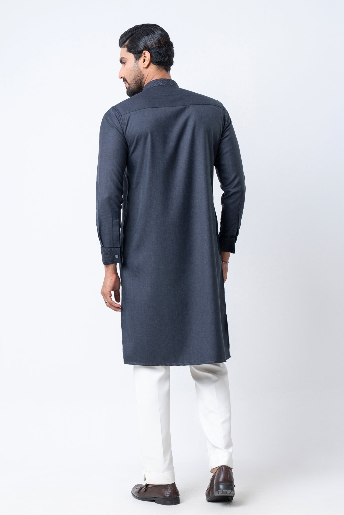 Luxury Embroidered Panjabi - Charcoal