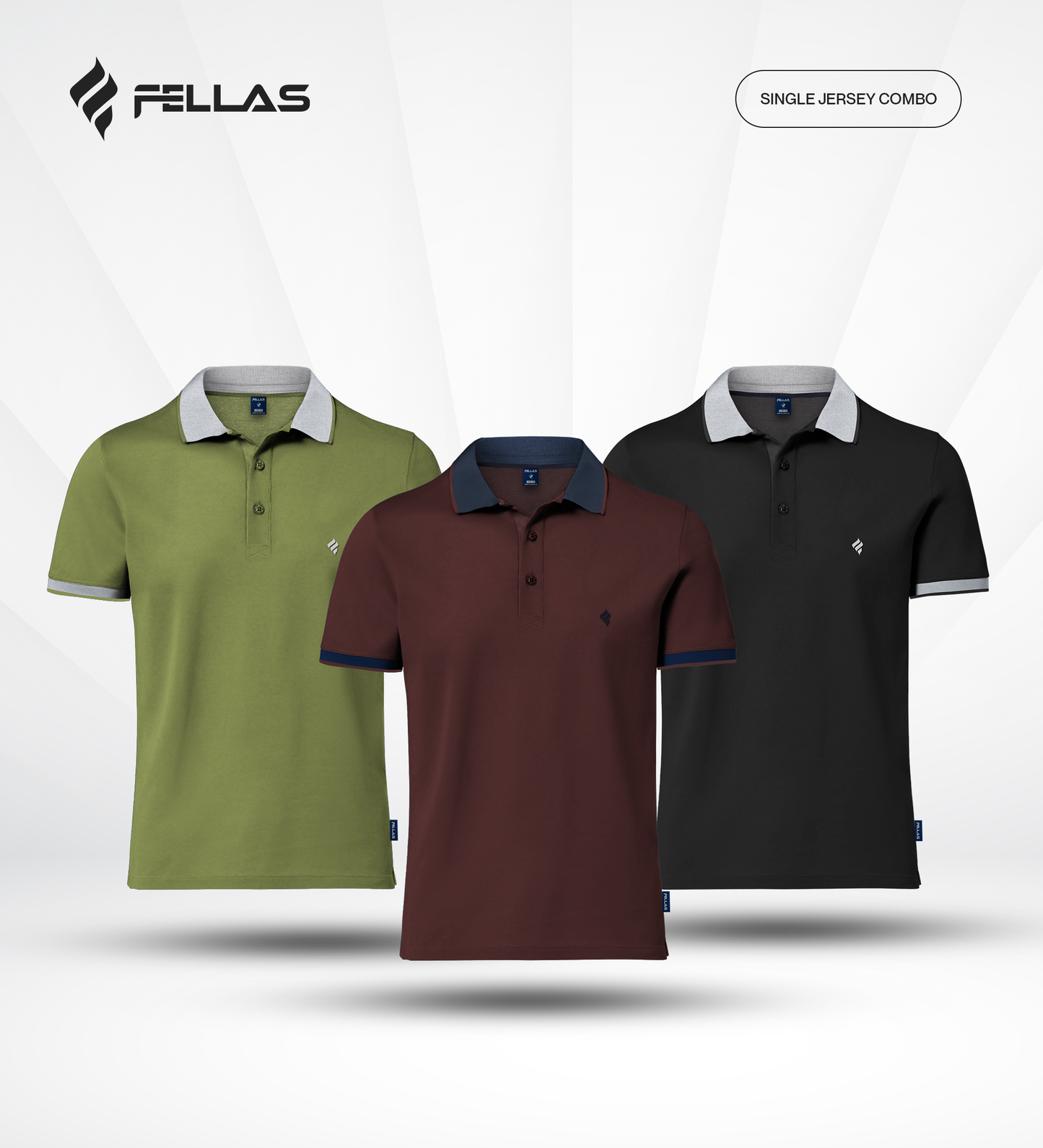 Men's Single Jersey Cotton Polo (3 combo)- Olive Drab, Maroon, Jet Black