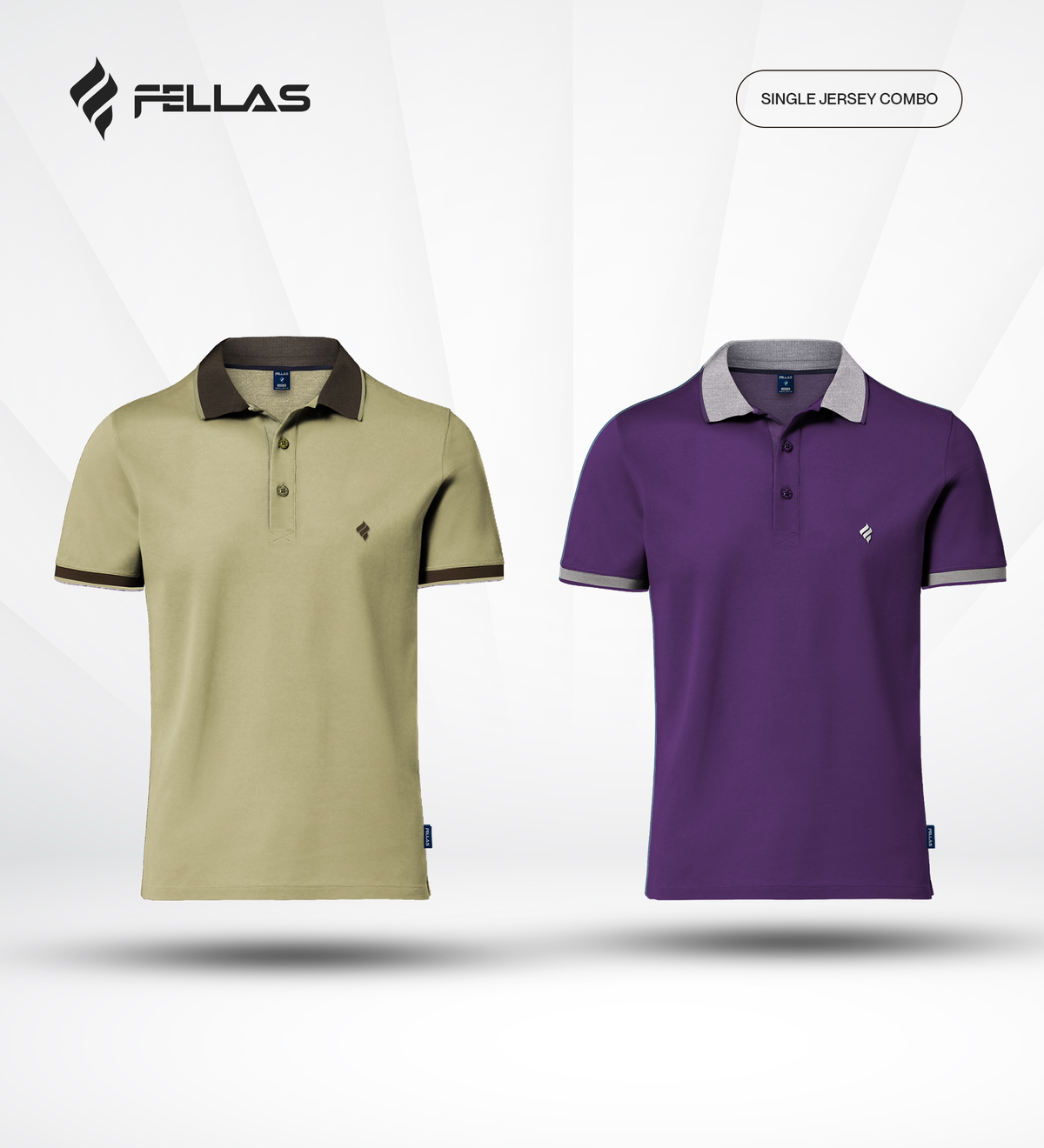 Men's Single Jersey Cotton Polo (2 combo)- Taos Taupe Yellow, Royal Purple