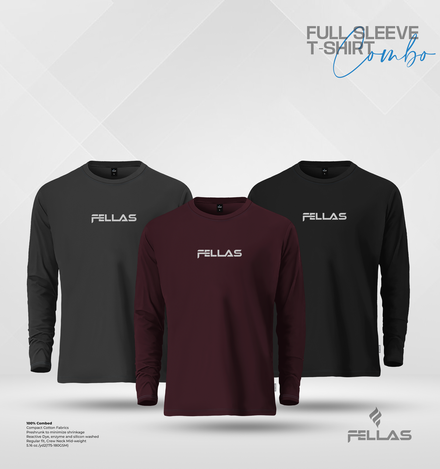 Fellas Full Sleeve T-Shirt Combo (3 Pcs) - Antha, Maroon, Black