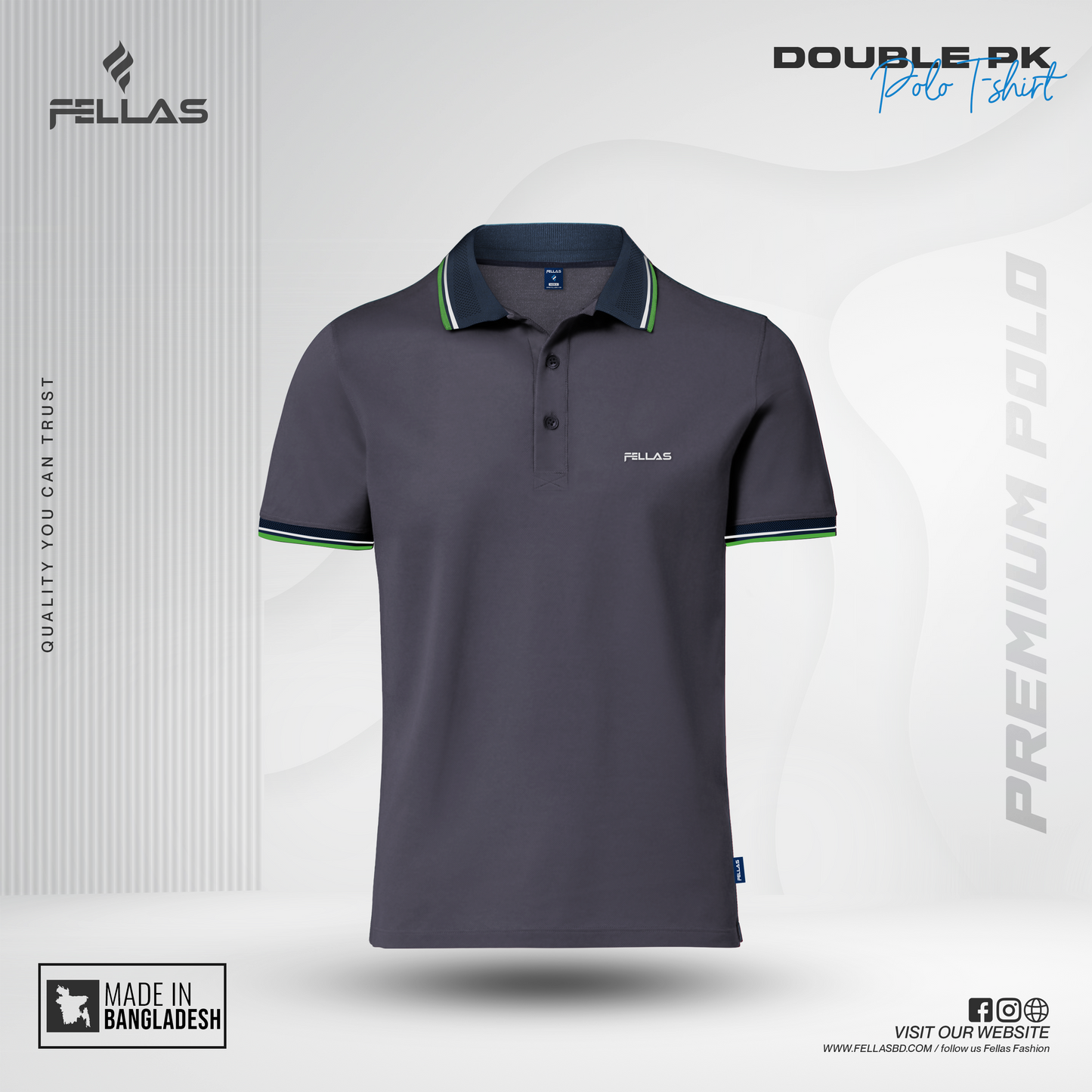 Men’s Premium Double PK Cotton Heavy Polo -Dark Grey