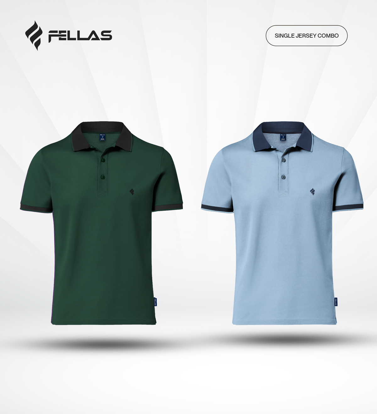 Men's Single Jersey Cotton Polo (2 combo)- June Bug green, Powder Blue
