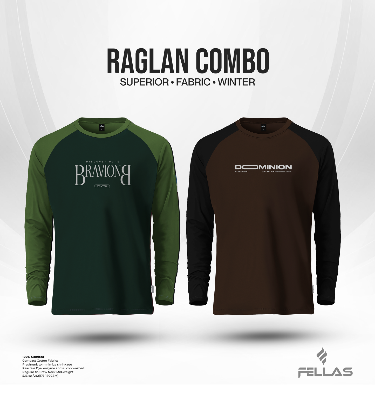 Men's Full Sleeve Raglan T-Shirt Combo (2 Pcs) - Bravion, Dominion