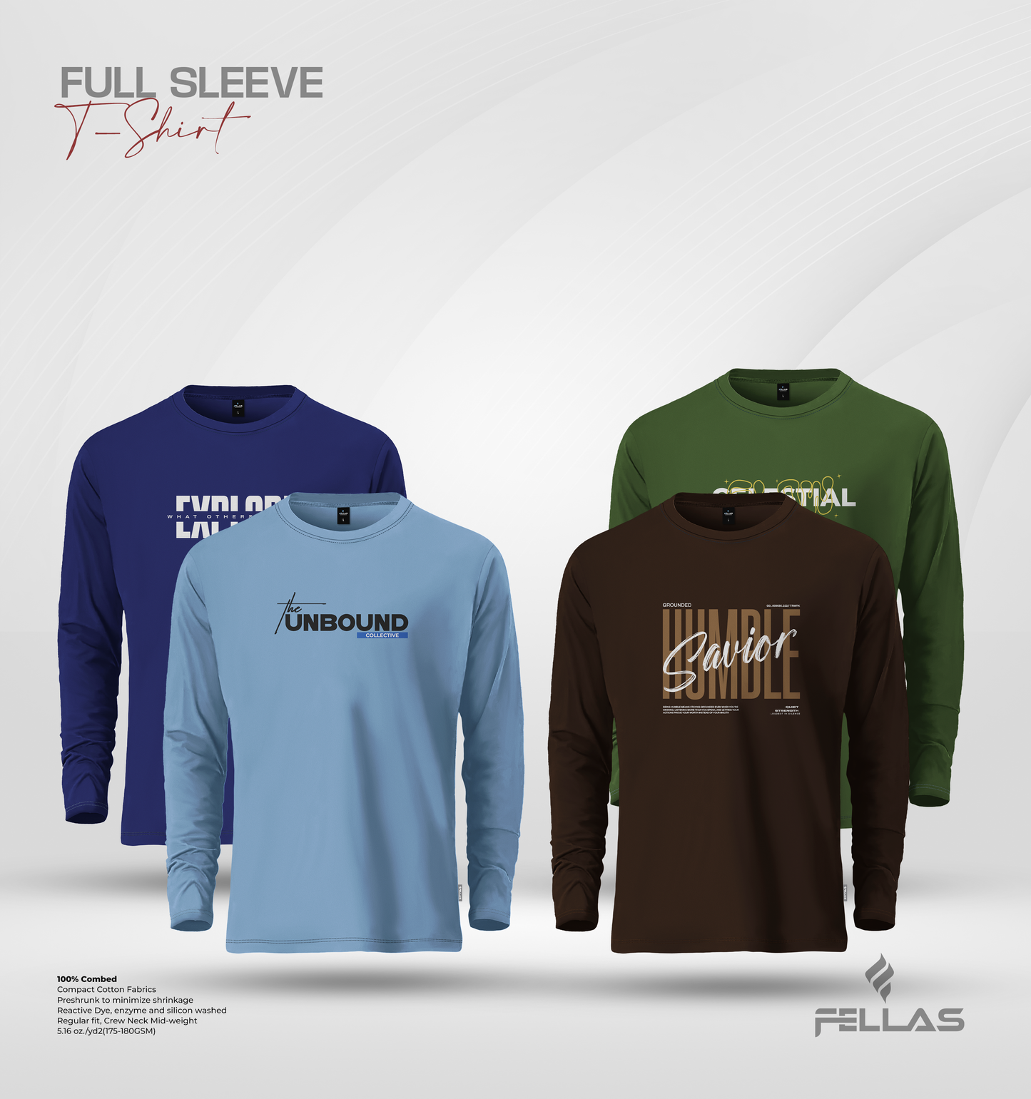 Men's Premium Full Sleeve T-Shirt Combo (4 Pcs)- Explore, Unbound, Humble Savior, Celestial Glow