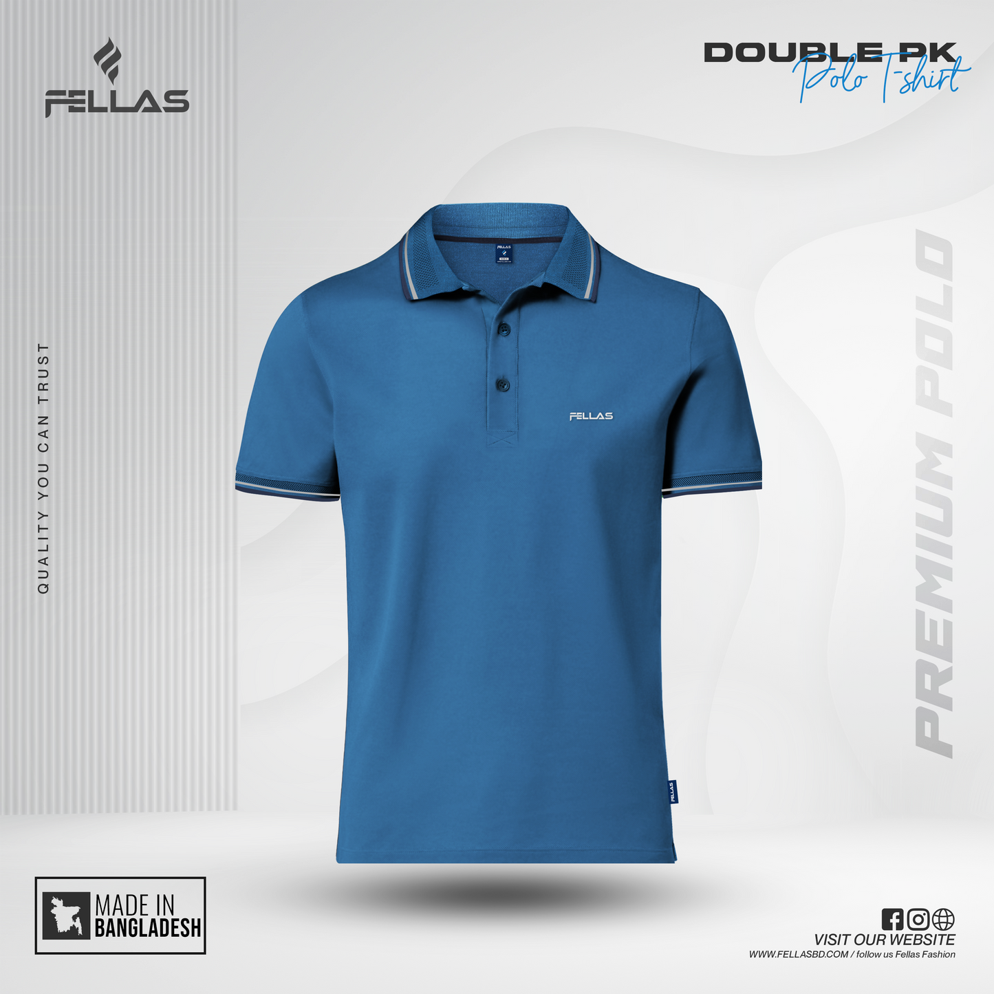 Men’s Premium Double PK Cotton Polo -Sky Blue