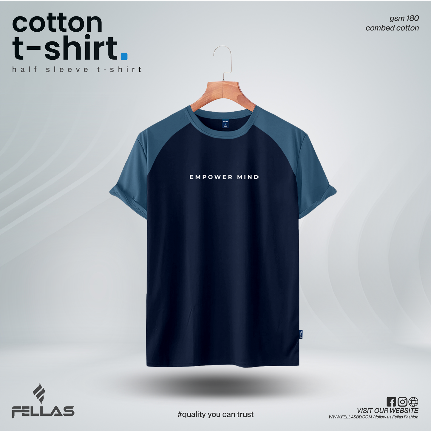 Fellas Mens Premium Short Sleeve Raglan- Navy Blue