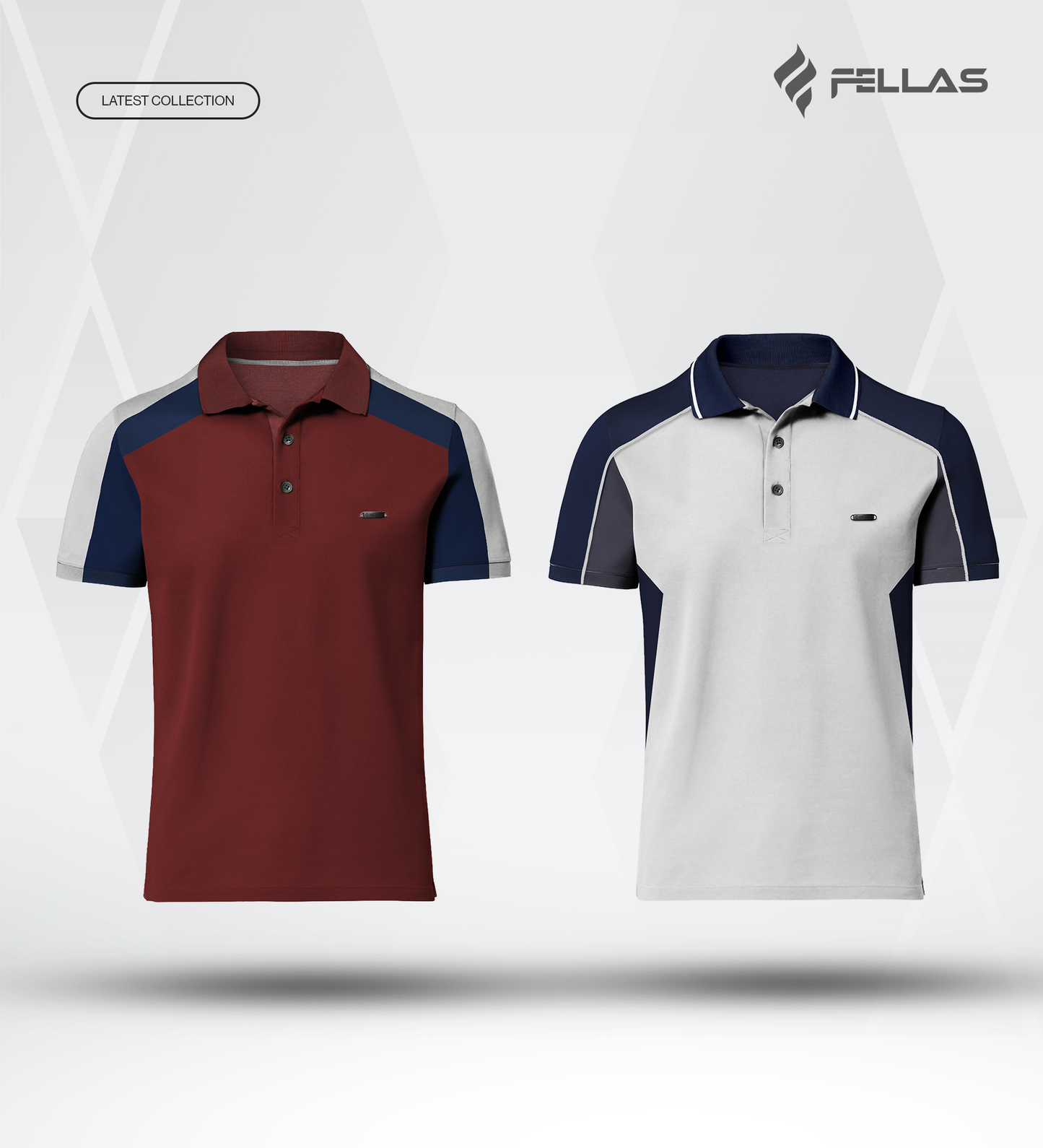 Men’s Double PK Cut & Sew Cotton Polo Combo (2 Pcs) - Royal Wine, Glacier Navy