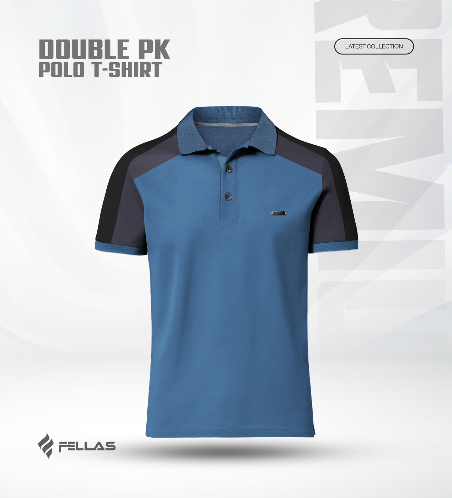 Men’s Double PK Cut & Sew Cotton Polo - Petrol Blue