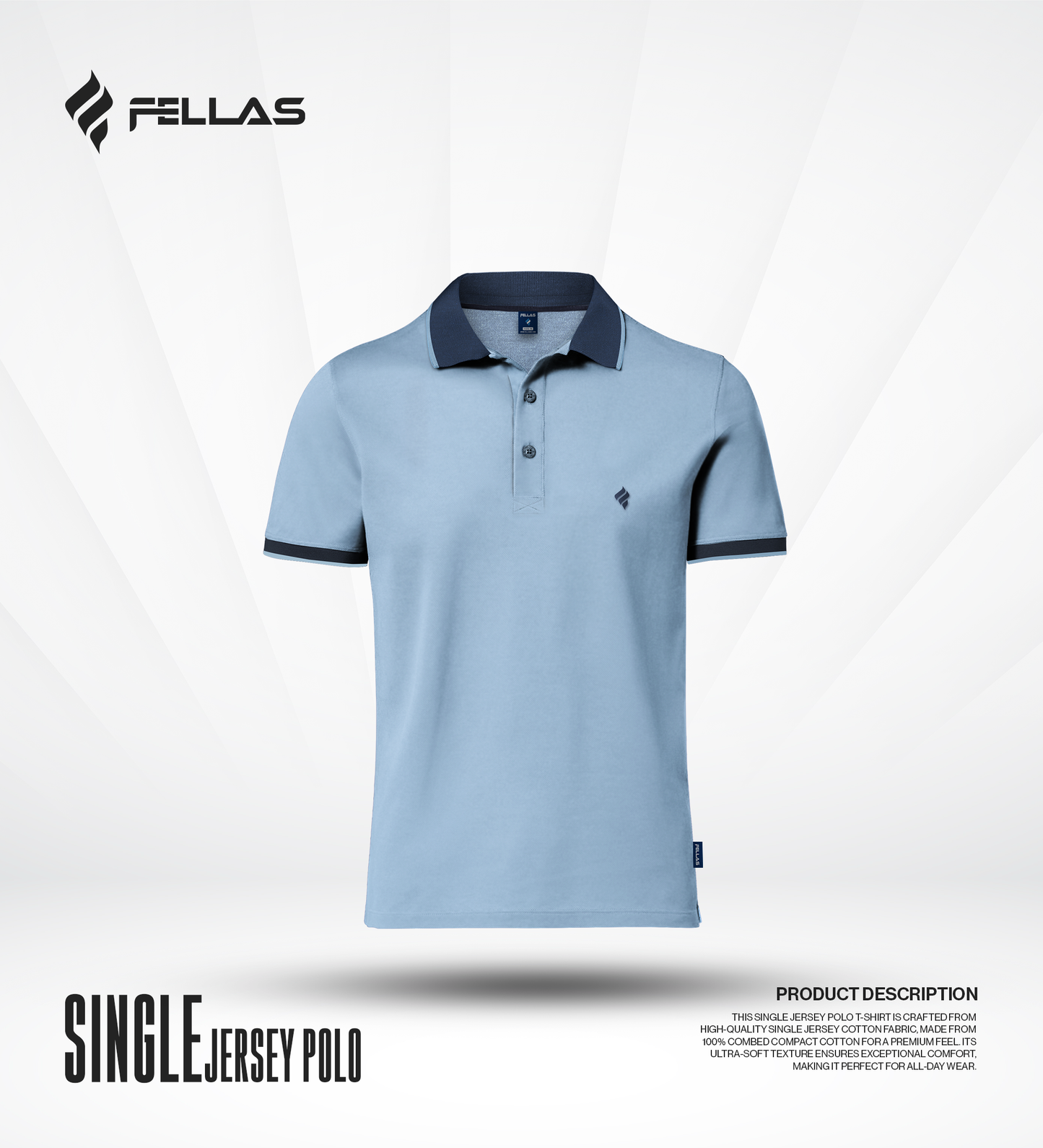 Men's Single Jersey Cotton Polo - Powder Blue