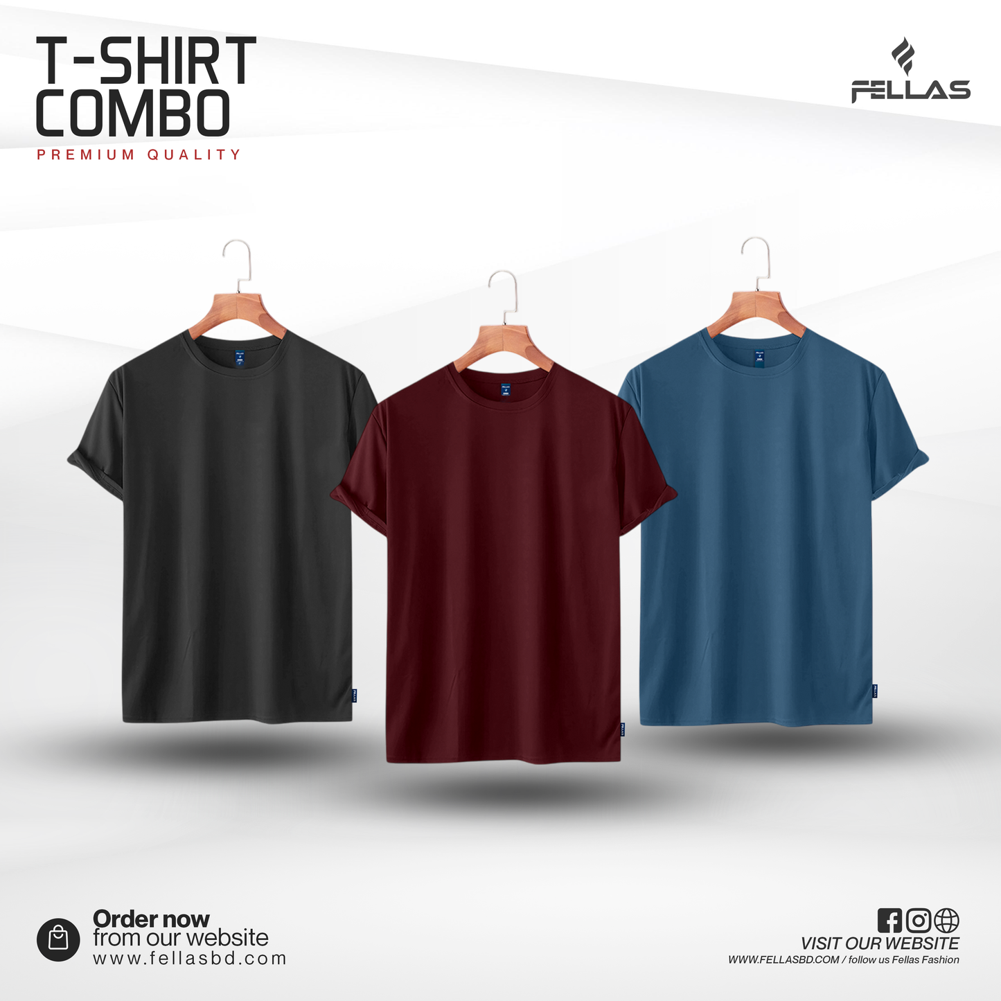 Men's premium Solid T-shirt Combo (3 Pcs) -Anthara, Maroon, Patroll