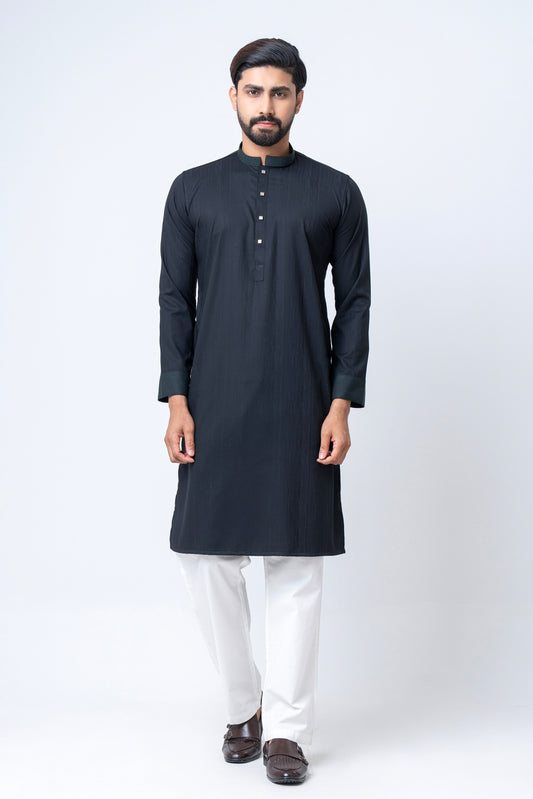 Premium Men’s Dobby Cotton Panjabi - Black