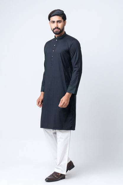 Premium Men’s Dobby Cotton Panjabi - Black