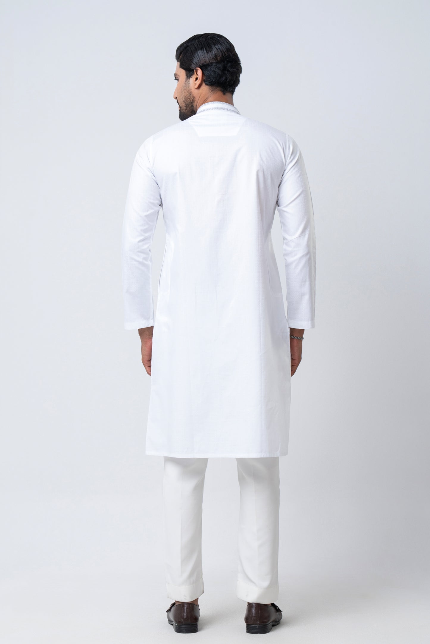 Premium Embroidered Arabic Jacquard Panjabi - White