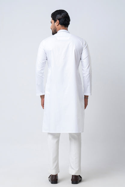 Premium Embroidered Arabic Jacquard Panjabi - White