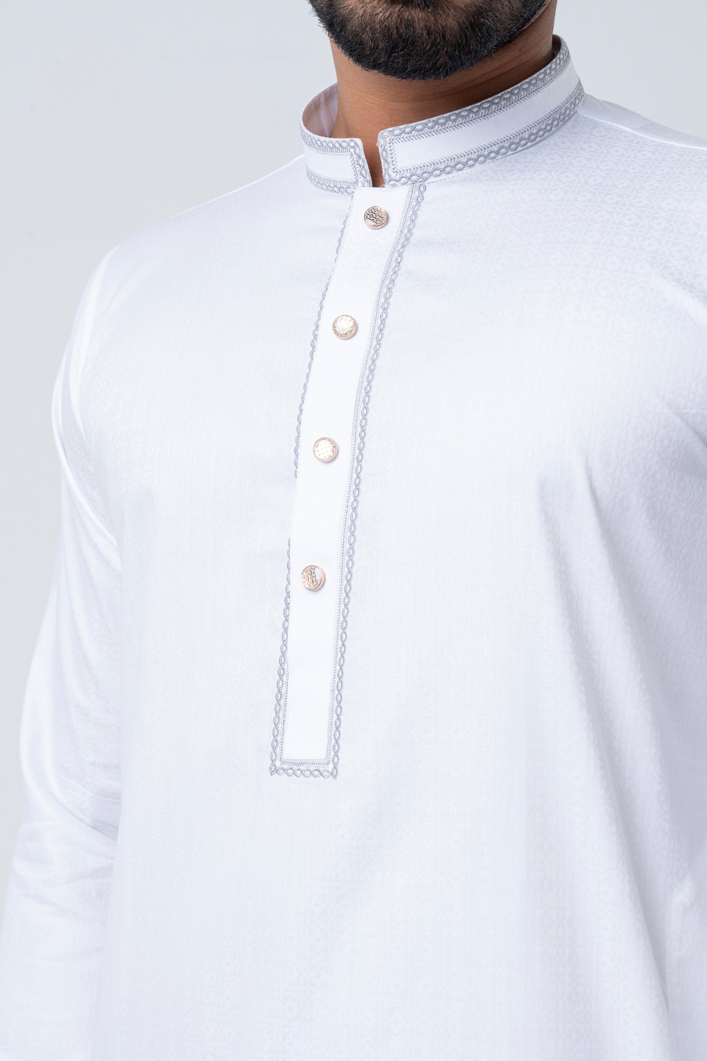 Premium Embroidered Arabic Jacquard Panjabi - White