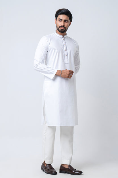 Premium Embroidered Arabic Jacquard Panjabi - White