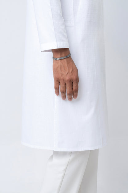 Premium Embroidered Arabic Jacquard Panjabi - White