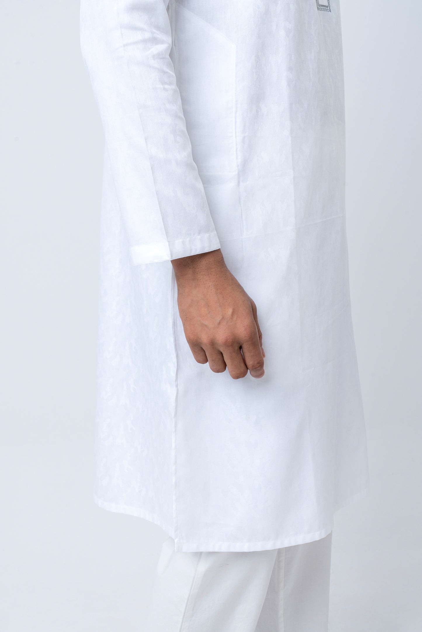 Premium Embroidered Jacquard Panjabi - White