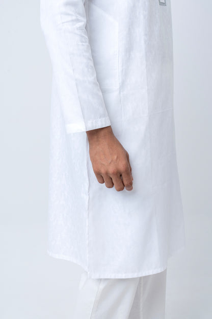 Premium Embroidered Jacquard Panjabi - White