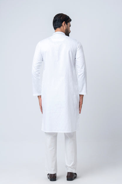 Premium Embroidered Jacquard Panjabi - White
