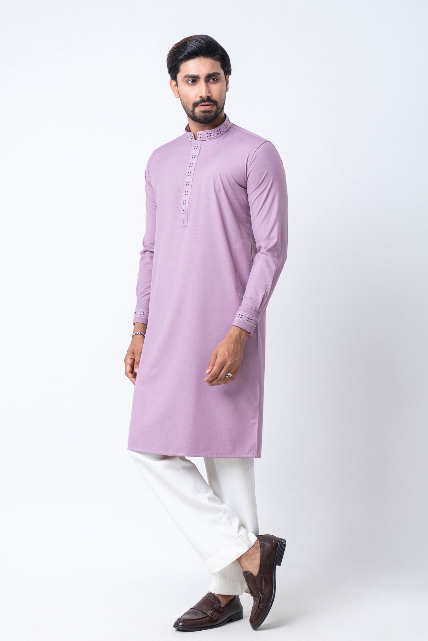 Luxury Men’s Embroidered Panjabi – Light Pink