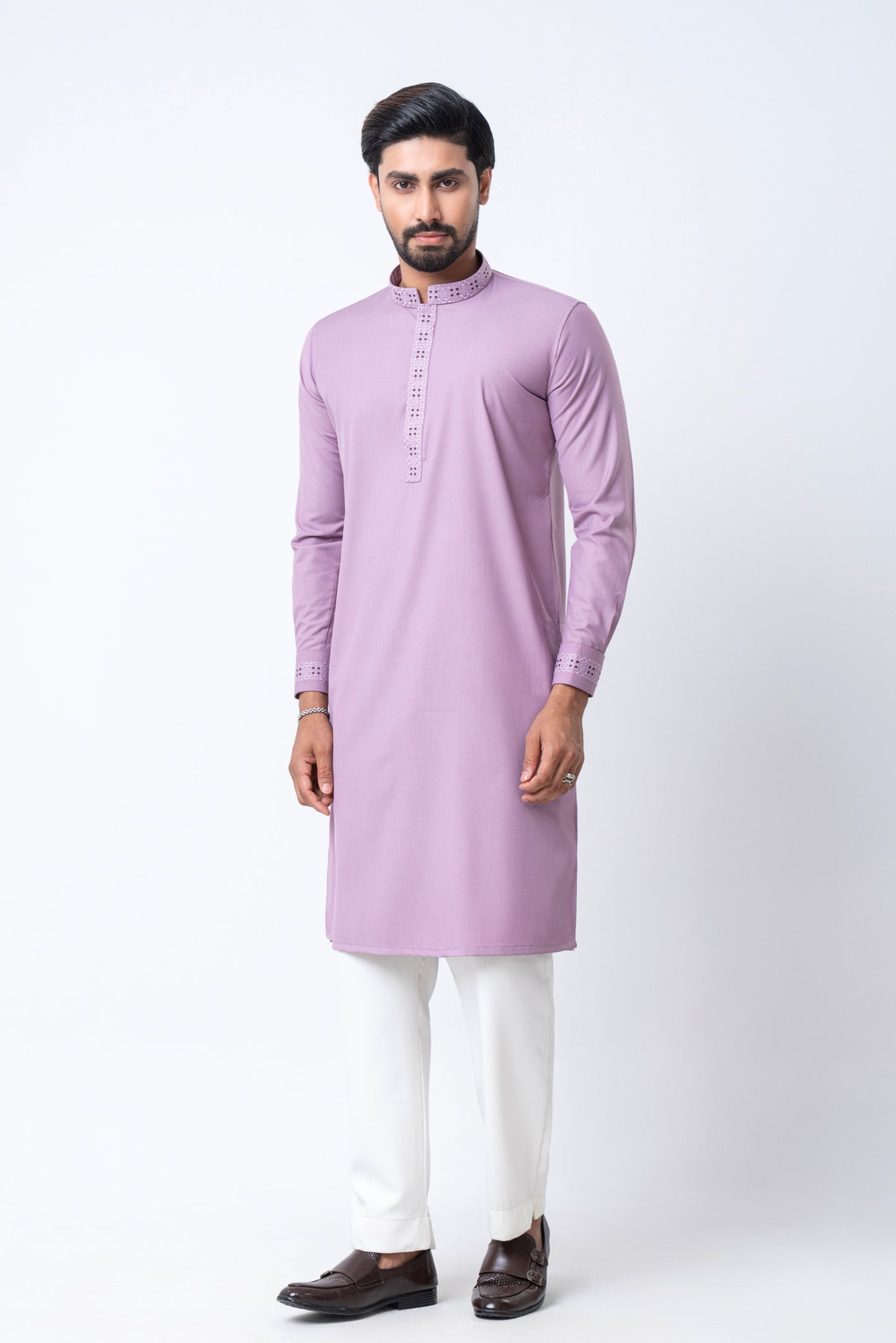 Luxury Men’s Embroidered Panjabi – Light Pink