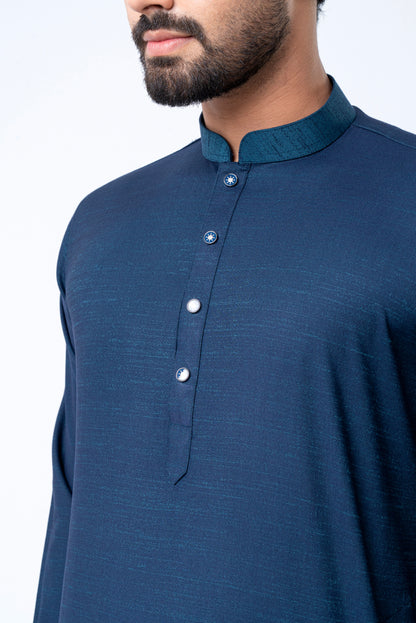Premium Bamboo Cotton Panjabi - Navy Blue