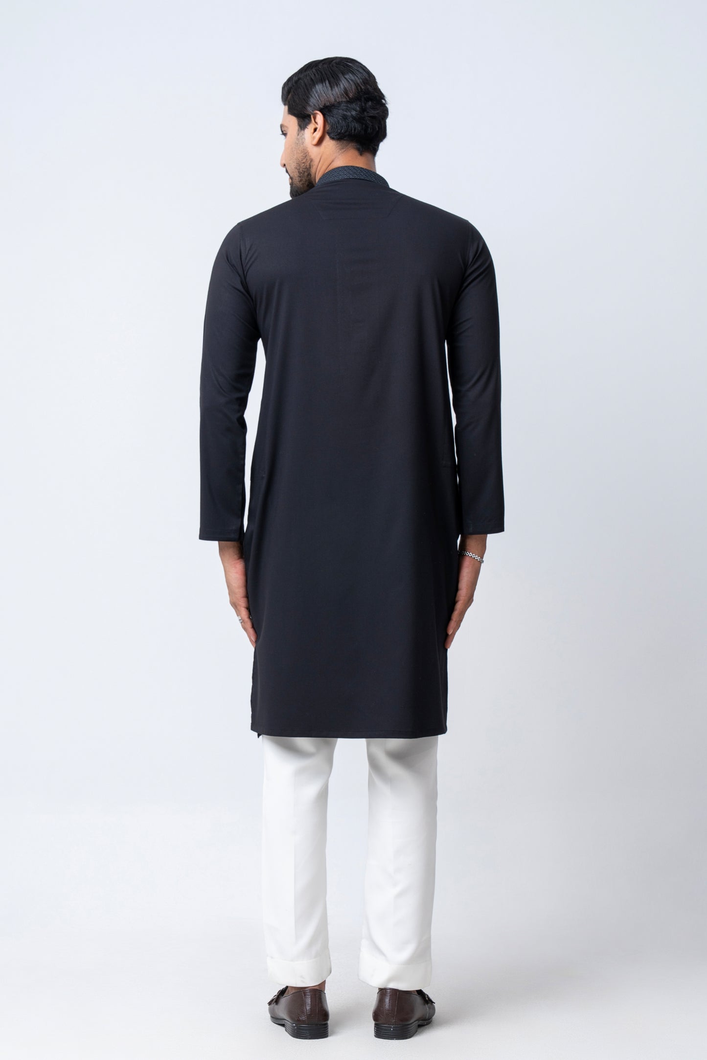 Premium Embroidered Dobby Cotton Panjabi - Black