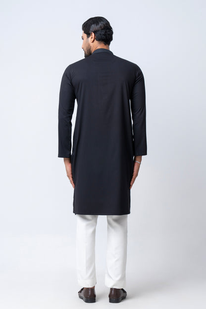 Premium Embroidered Dobby Cotton Panjabi - Black