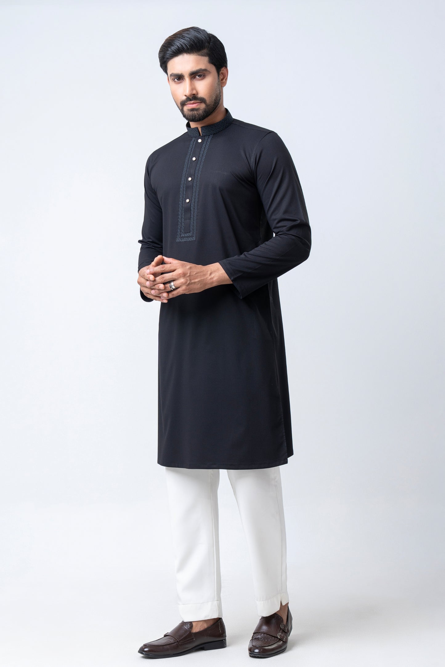 Premium Embroidered Dobby Cotton Panjabi - Black