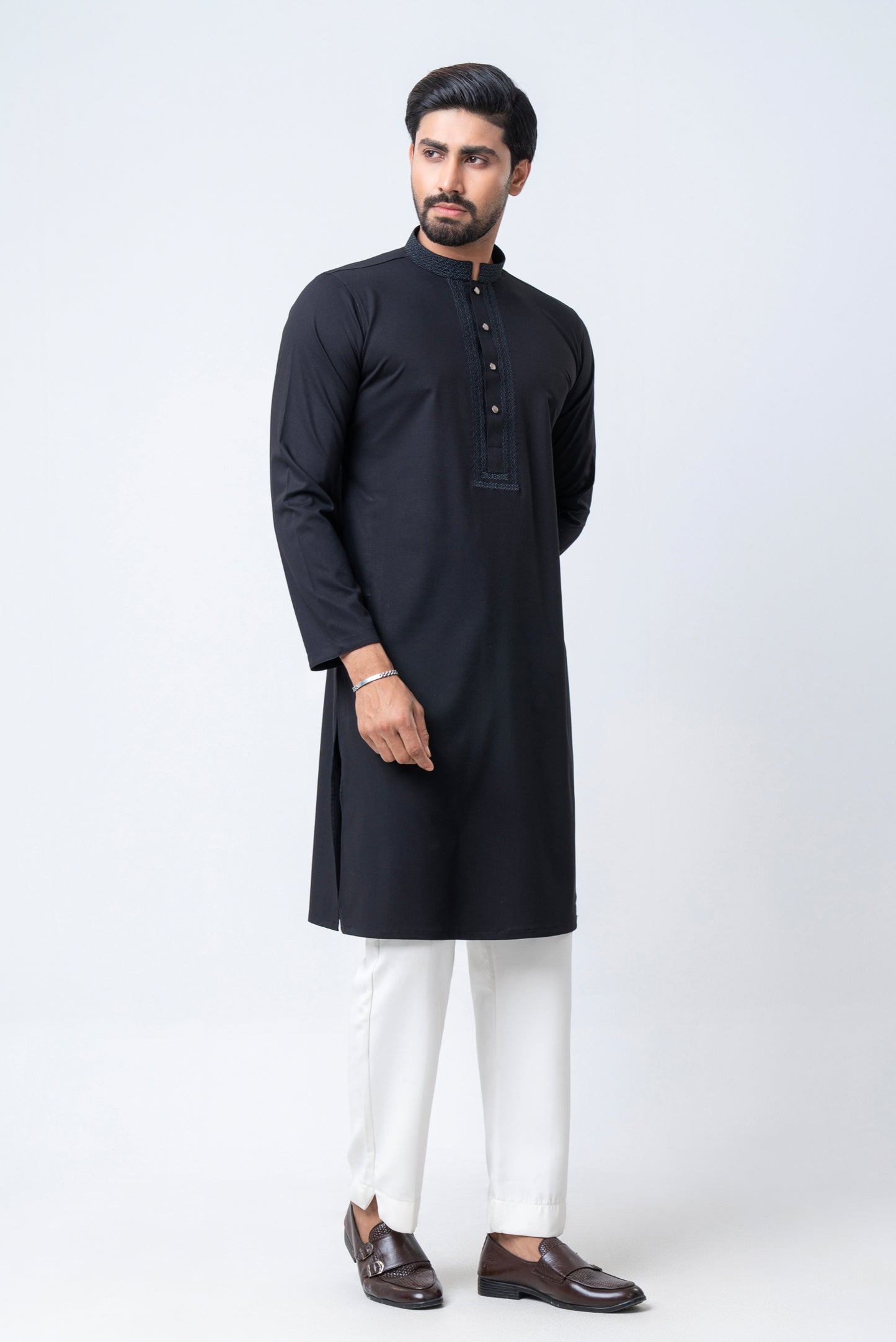 Premium Embroidered Dobby Cotton Panjabi - Black