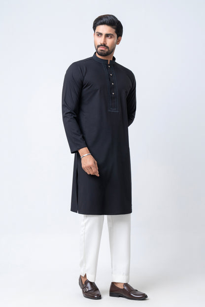 Premium Embroidered Dobby Cotton Panjabi - Black