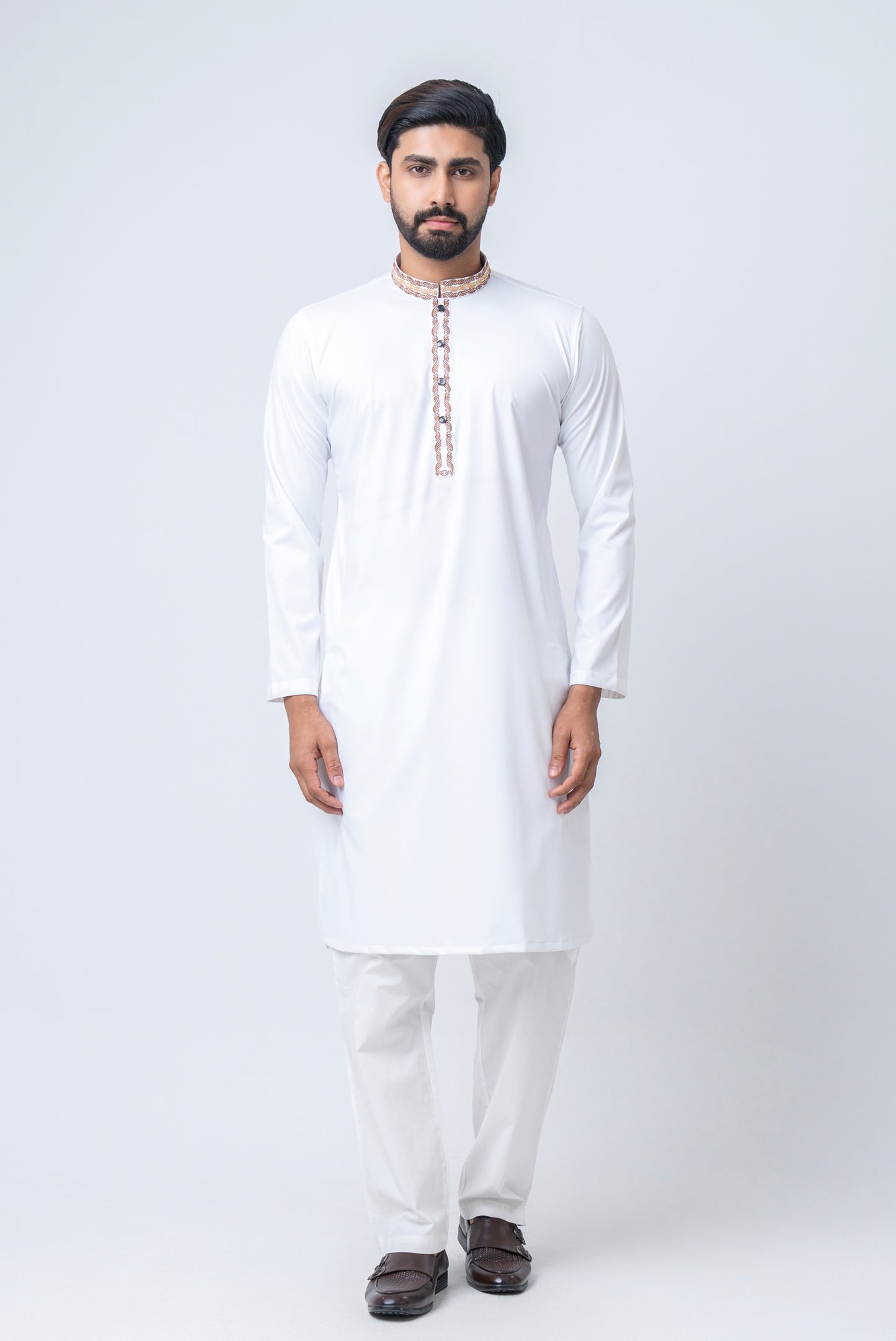 Premium Embroidered Dobby Cotton Panjabi - White