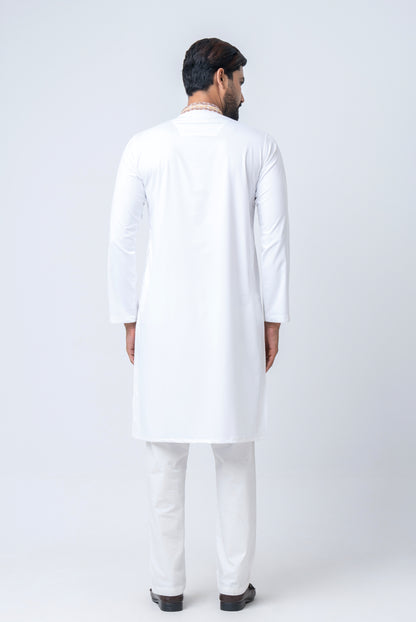 Premium Embroidered Dobby Cotton Panjabi - White