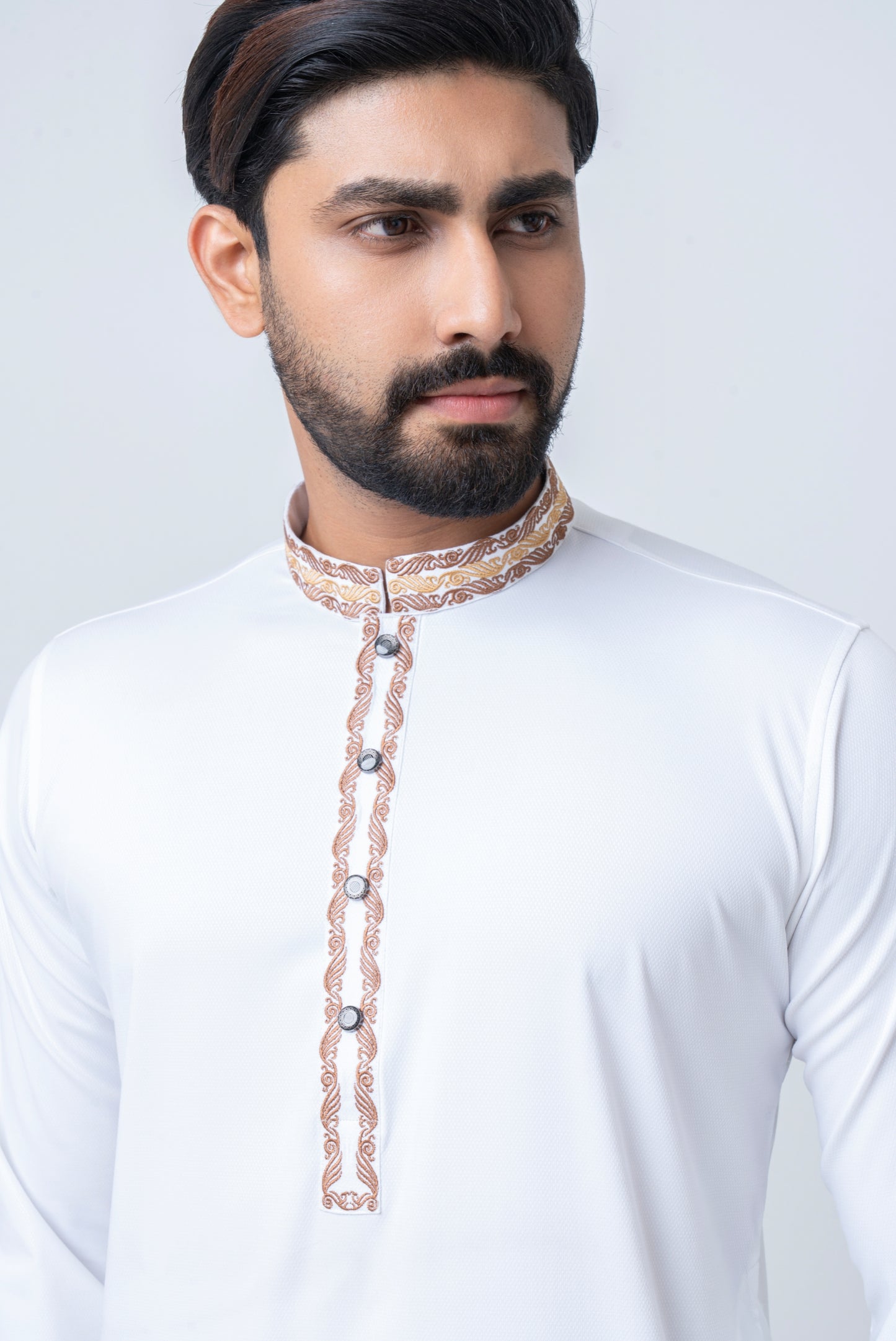 Premium Embroidered Dobby Cotton Panjabi - White