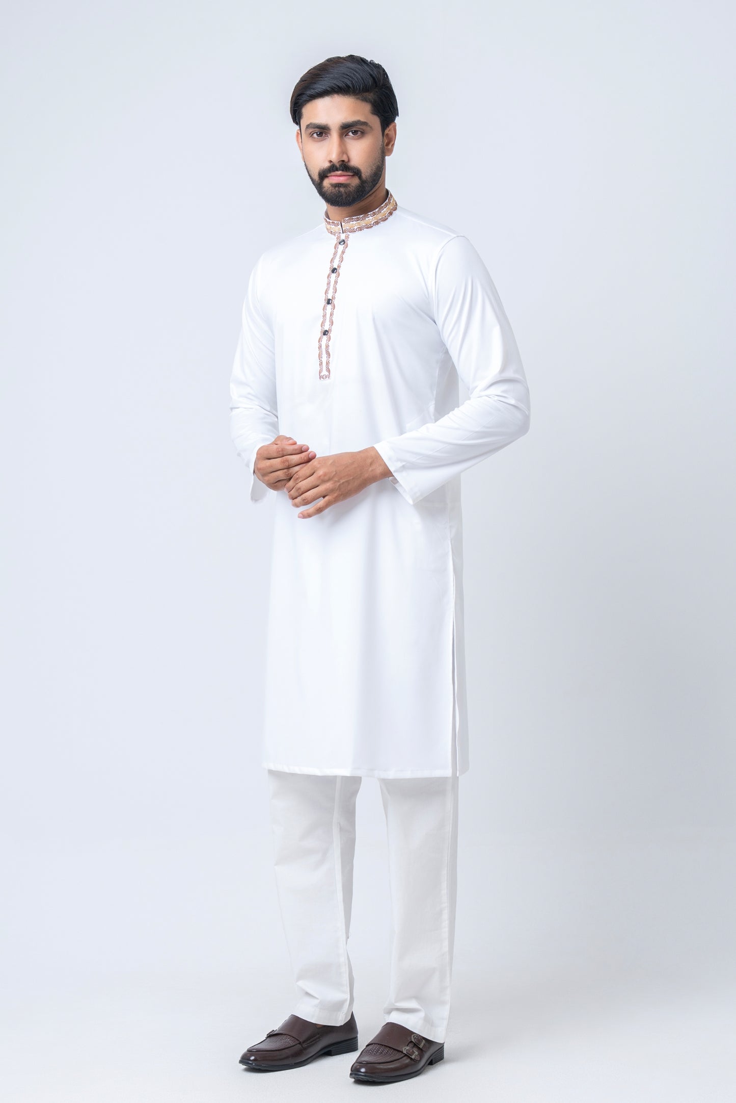 Premium Embroidered Dobby Cotton Panjabi - White