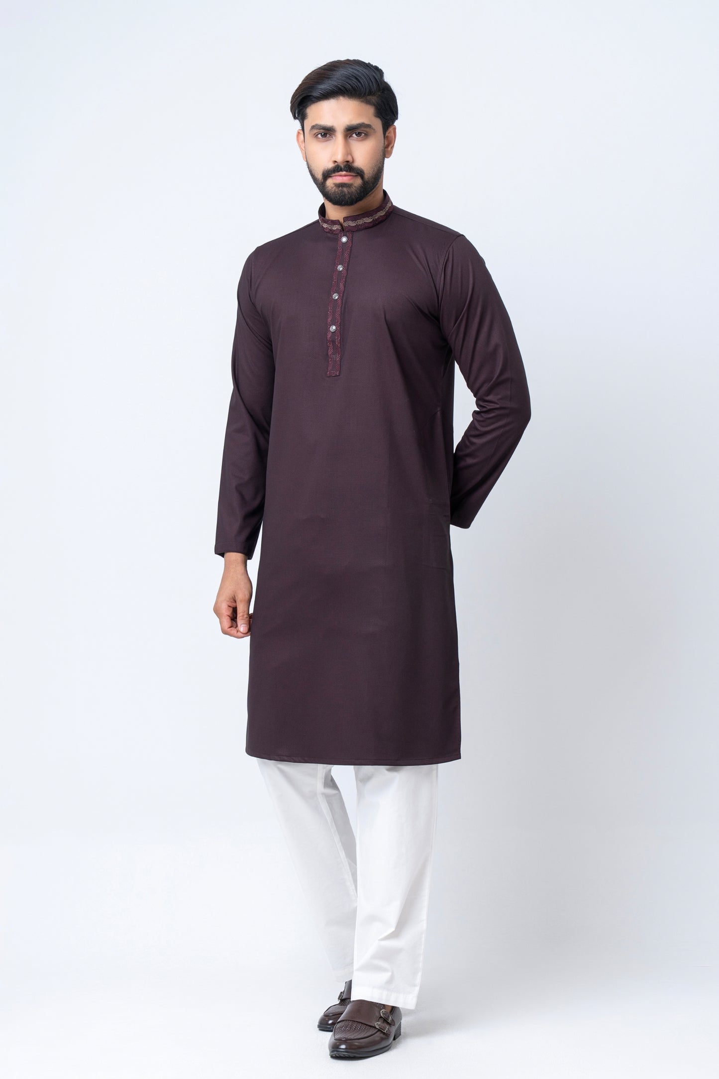 Premium Embroidered Dobby Cotton Panjabi - Chocolate