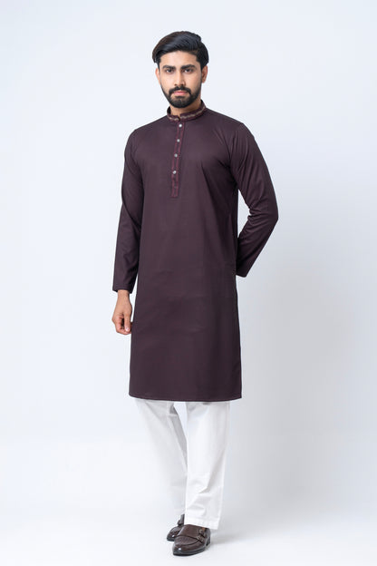 Premium Embroidered Dobby Cotton Panjabi - Chocolate