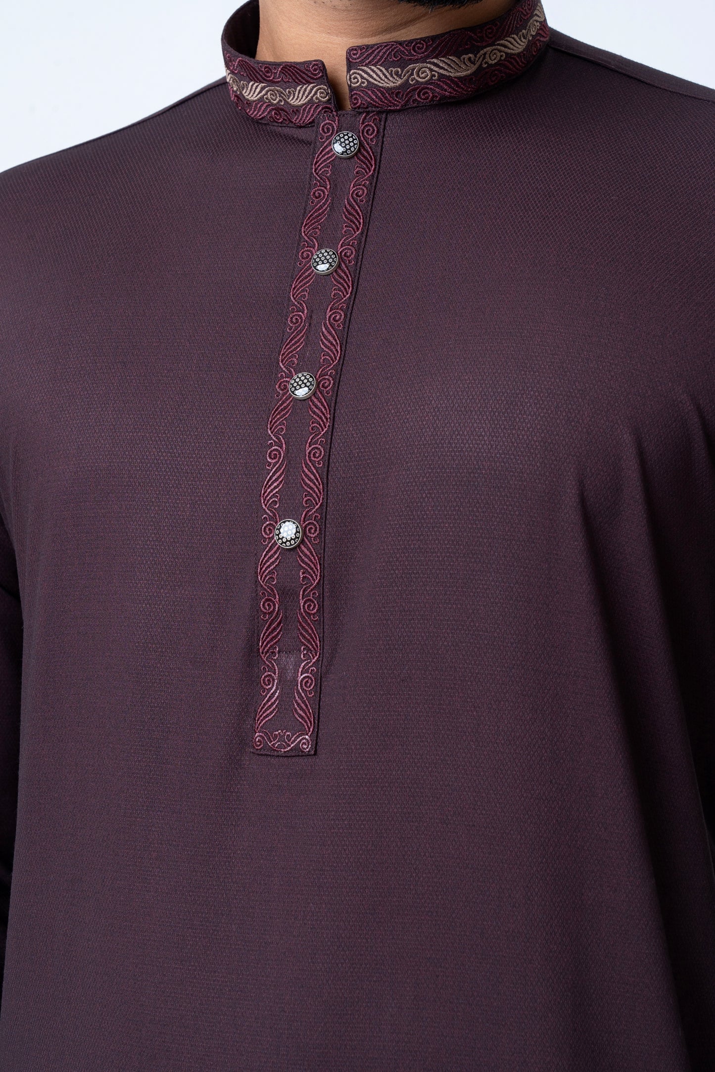 Premium Embroidered Dobby Cotton Panjabi - Chocolate