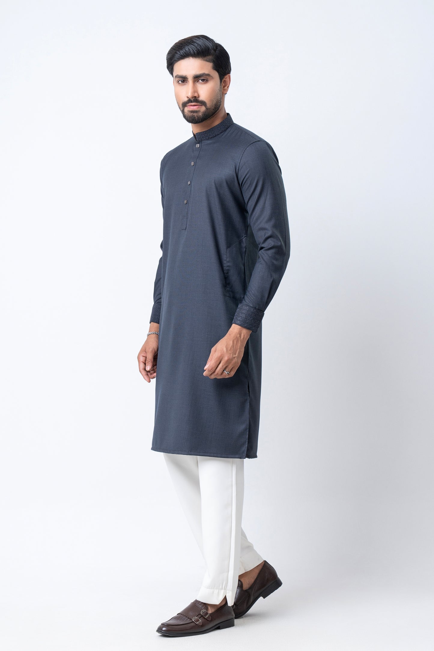 Luxury Embroidered Panjabi - Charcoal