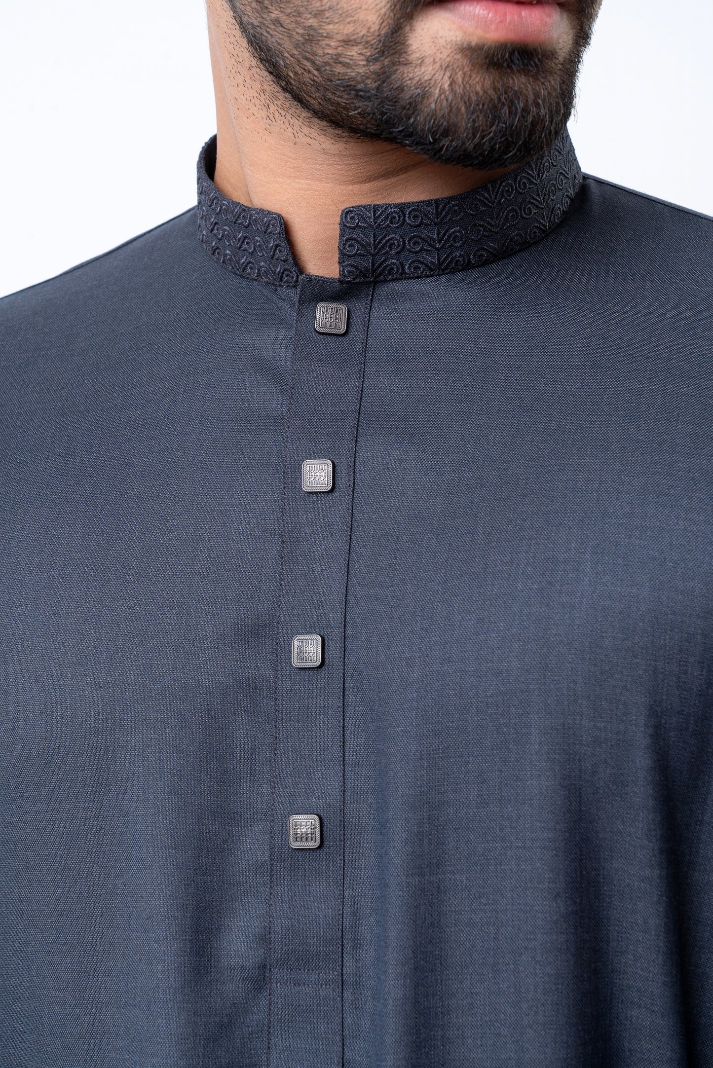 Luxury Embroidered Panjabi - Charcoal