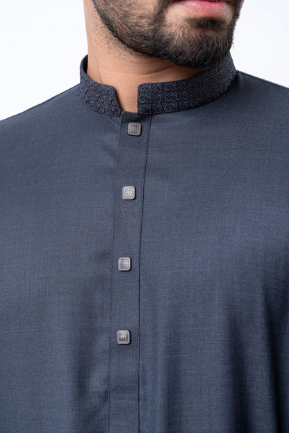 Luxury Embroidered Panjabi - Charcoal