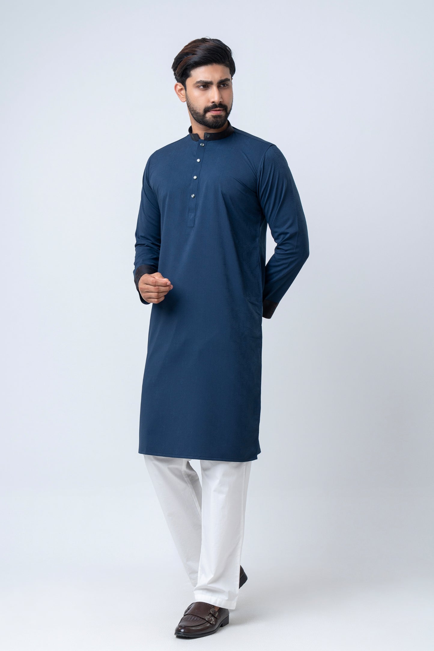 Premium Men’s Dobby Cotton Panjabi - Navy Blue