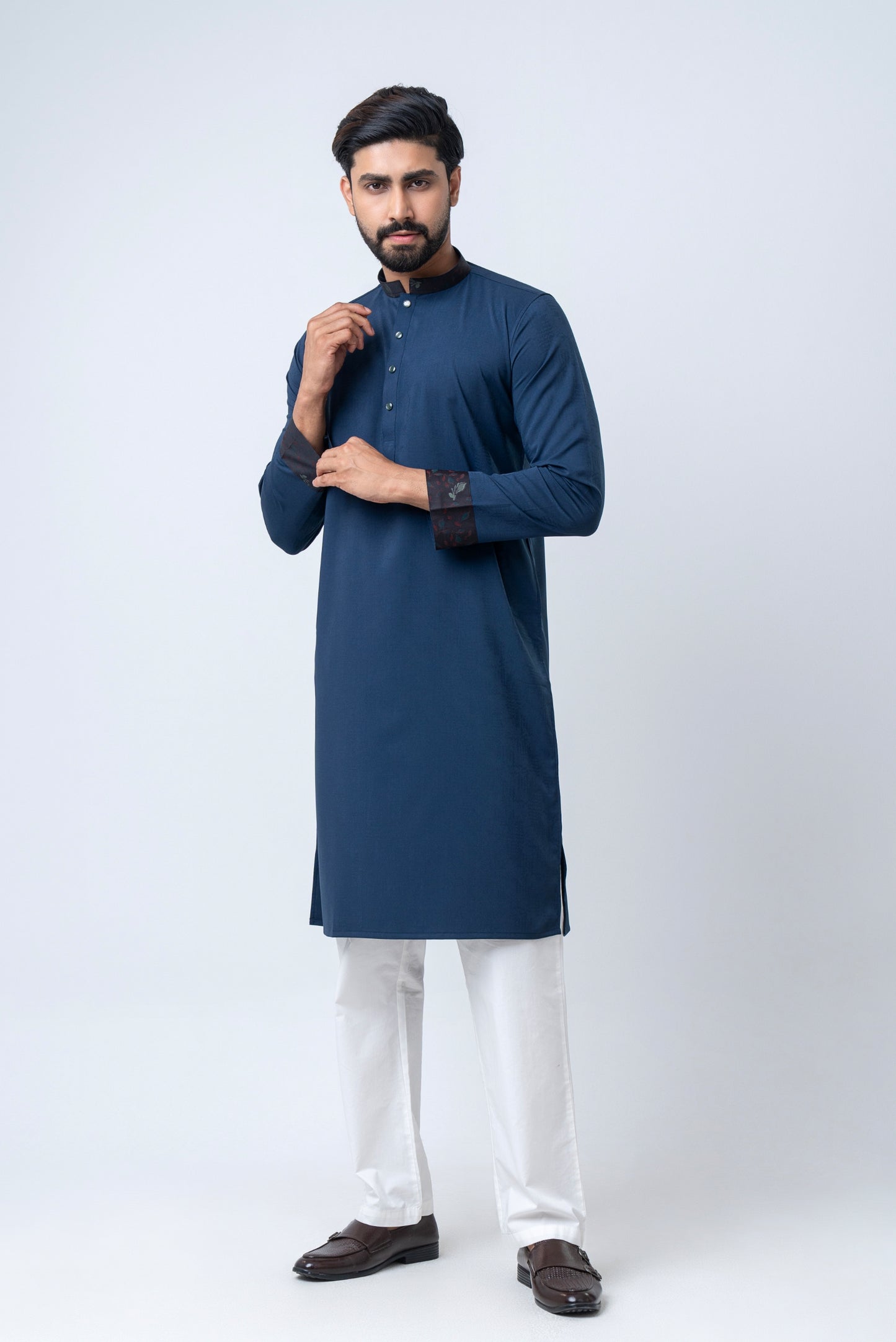 Premium Men’s Dobby Cotton Panjabi - Navy Blue