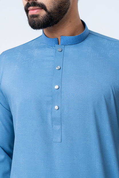 Premium Men’s Dobby Cotton Panjabi - Indigo Blue