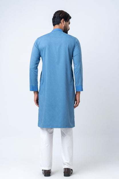 Premium Men’s Dobby Cotton Panjabi - Indigo Blue