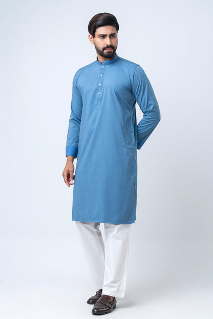 Premium Men’s Dobby Cotton Panjabi - Indigo Blue