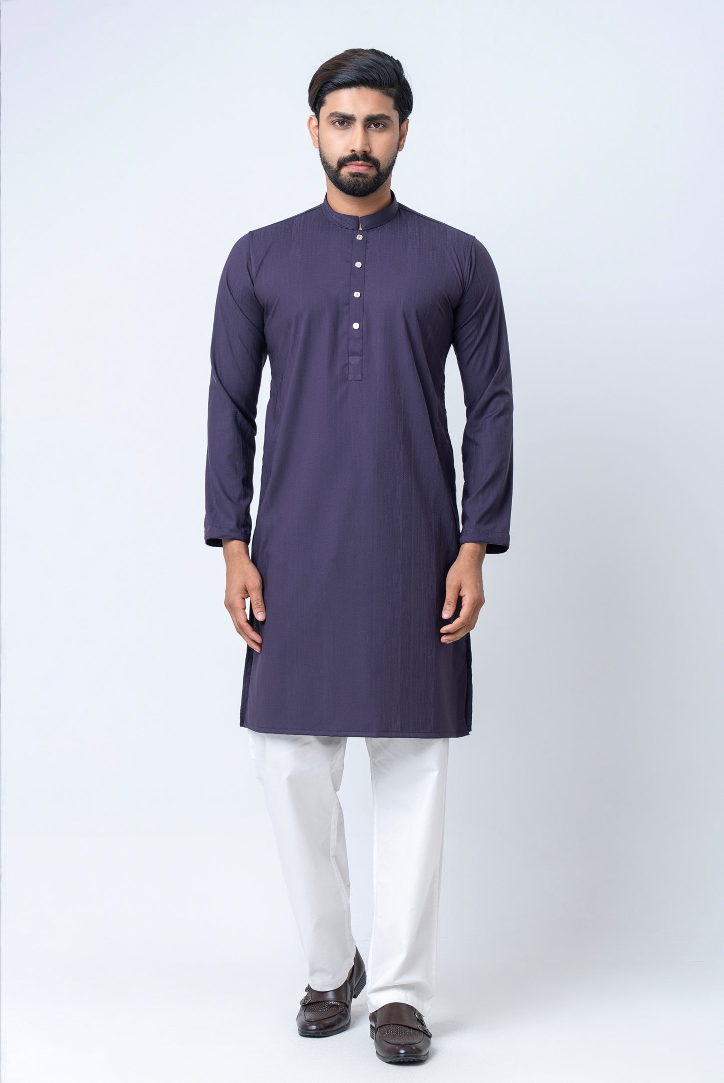 Premium Men’s Dobby Cotton Solid Panjabi - Purple